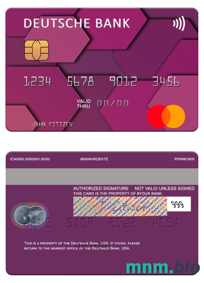USA Deutsche Bank przykład karty mastercard w formacie PSD